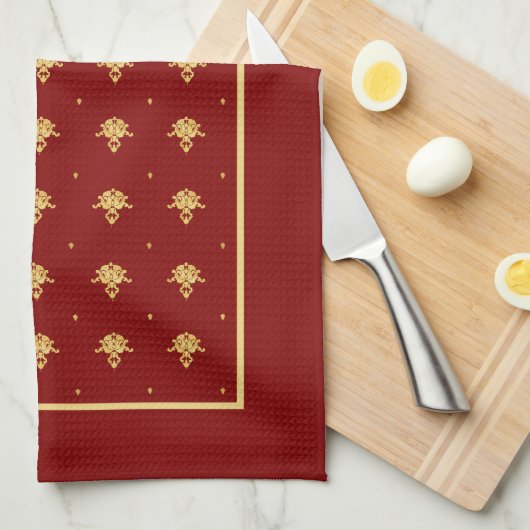 Luxury Red en Gold  Damask-patroon Theedoek (Quarter Fold)