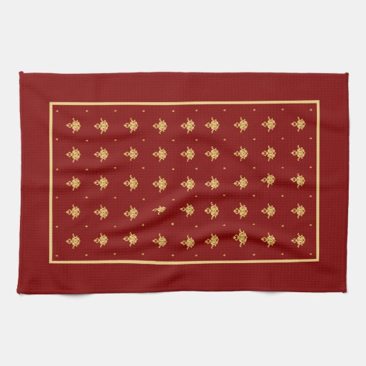 Luxury Red en Gold  Damask-patroon Theedoek (Horizontaal)