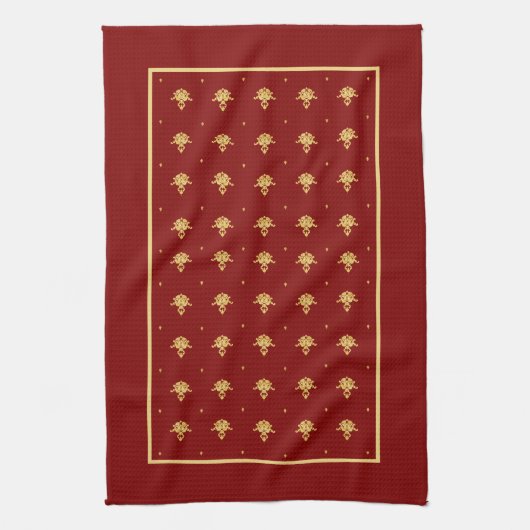 Luxury Red en Gold  Damask-patroon Theedoek (Verticaal)