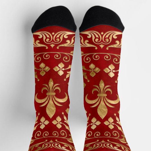 Luxury Red en ornament Fleur-de-lis Sokken (Top)