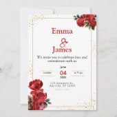 Luxury Red Floral Wedding Invitation Kaart (Voorkant)