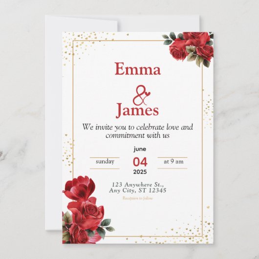 Luxury Red Floral Wedding Invitation Kaart (Voorkant)