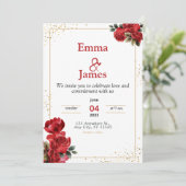 Luxury Red Floral Wedding Invitation Kaart (Staand voorkant)