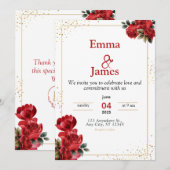 Luxury Red Floral Wedding Invitation Kaart (Voorkant / Achterkant)