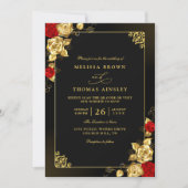 Luxury Red Gold and Black Elegant QR Code Wedding Kaart (Voorkant)