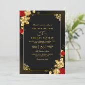 Luxury Red Gold and Black Elegant QR Code Wedding Kaart (Staand voorkant)