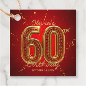 Luxury Red & Gold Glitter Ruby Jewel 60th Birthday Bedankjes Labels (Voorkant)