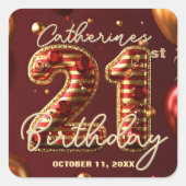 Luxury Red Gold Ruby Gem 21st Birthday Party Vierkante Sticker (Voorkant)