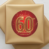 Luxury Red Gold Ruby Gem Glam 60th Birthday  Ronde Sticker