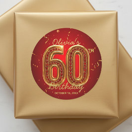 Luxury Red Gold Ruby Gem Glam 60th Birthday  Ronde Sticker