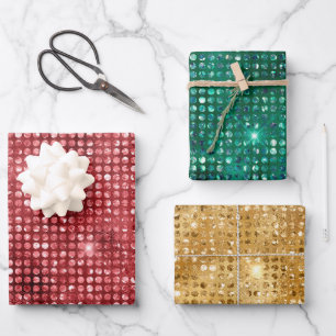 Luxury Red, Green en Gold Shimmer kerst Inpakpapier Vel