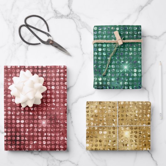 Luxury Red, Green en Gold Shimmer kerst Inpakpapier Vel (Voorkant)