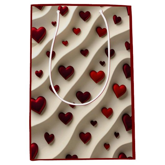 Luxury Red Hearts Valentine’s Day Gift Bag Medium Cadeauzakje (Voorkant)