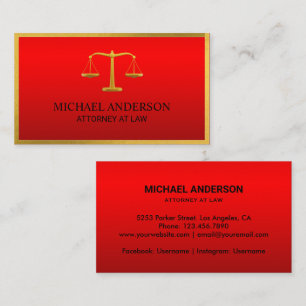 Luxury Red Lawyer Scales of Justice Gold Effect Visitekaartje