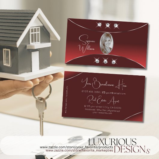 Luxury Red met Silver Decor Diamonds en foto's Visitekaartje