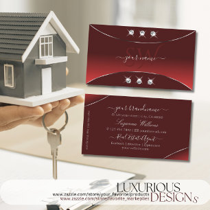 Luxury Red met Silver Decor Diamonds en Monogram Visitekaartje