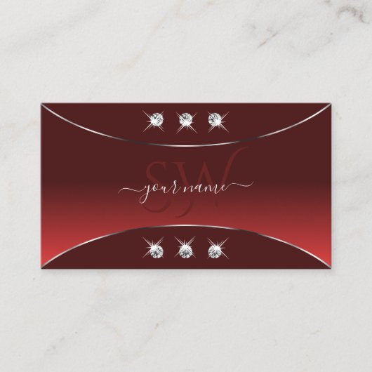 Luxury Red met Silver Decor Diamonds en Monogram Visitekaartje (Voorkant)
