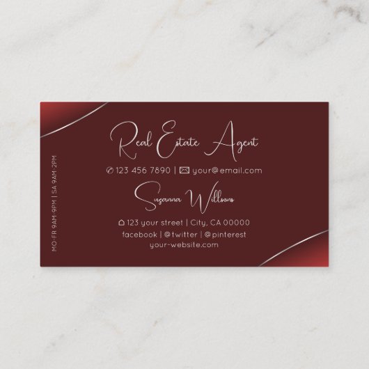 Luxury Red met Silver Decor Sparking Diamonds Visitekaartje (Achterkant)