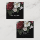 Luxury Red Pink White op zwarte Floral Vierkante Visitekaartje (Voorkant / Achterkant)