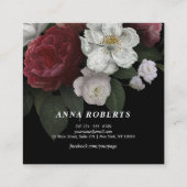 Luxury Red Pink White op zwarte Floral Vierkante Visitekaartje (Achterkant)