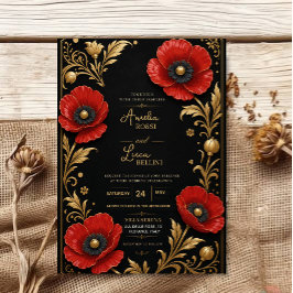 Luxury Red Poppy Black and Gold Floral Elegant Kaart