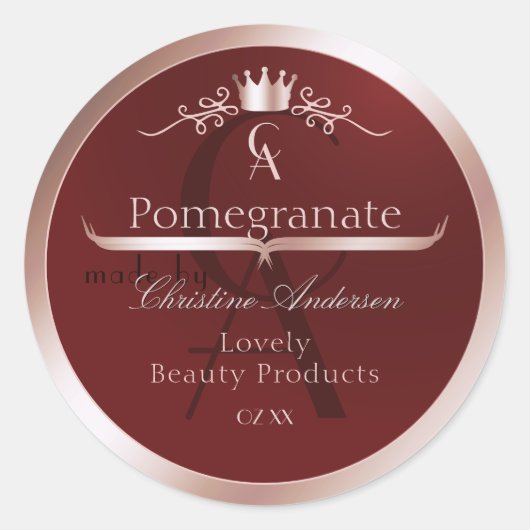 Luxury Red Product Label Rose Gold Frame Monogram (Voorkant)