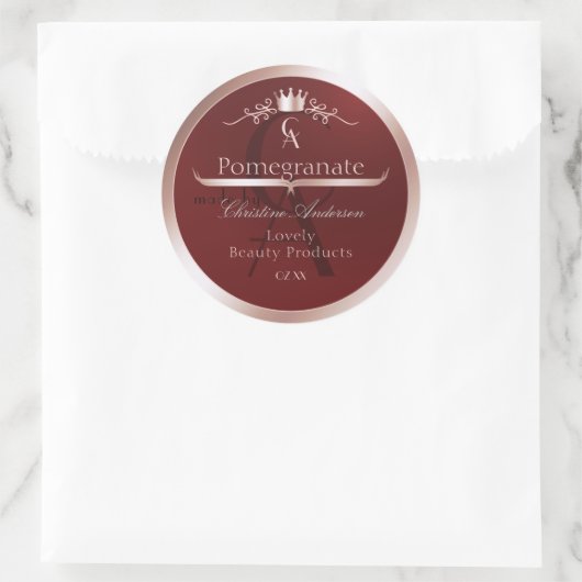 Luxury Red Product Label Rose Gold Frame Monogram (Tas)