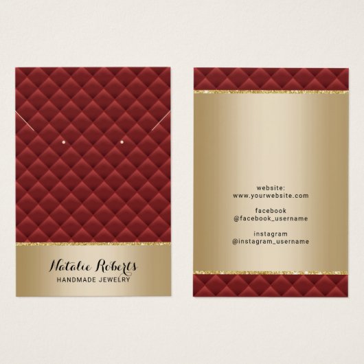 Luxury Red Quilted Gold Jewelry Waring Display Visitekaartje (Voorkant /achterkant)
