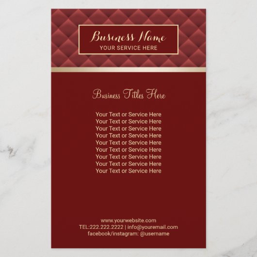 Luxury Red Quilted Modern Gold Beauty Salon Spa Flyer (Voorkant)