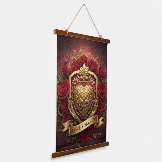 Luxury Red Rose Gold Heart Wall Tapestry Hangend Wandkleed (Gebogen)