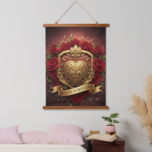 Luxury Red Rose Gold Heart Wall Tapestry Hangend Wandkleed (Slaapkamer)