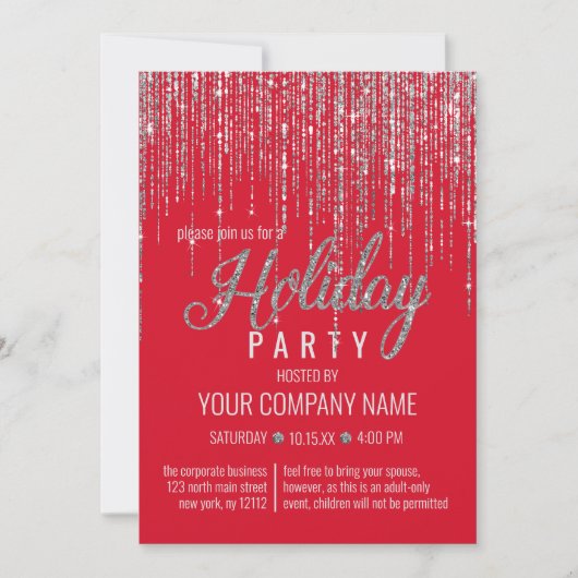 Luxury Red Silver Glitter Fringe Corporate Holiday Kaart (Voorkant)