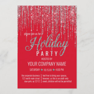 Luxury Red Silver Glitter Fringe Corporate Holiday Kaart