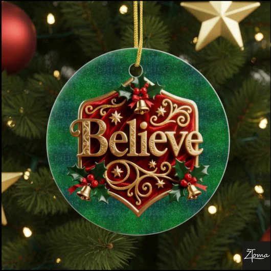 Luxury Red Velvet Gold  Christmas ( Believe ) Keramisch Ornament
