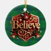 Luxury Red Velvet Gold  Christmas ( Believe ) Keramisch Ornament (Voorkant)