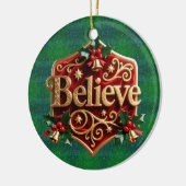 Luxury Red Velvet Gold  Christmas ( Believe ) Keramisch Ornament (Links)