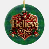 Luxury Red Velvet Gold  Christmas ( Believe ) Keramisch Ornament (Achterkant)