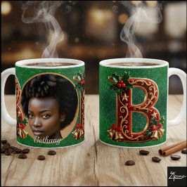 Luxury Red Velvet Gold Christmas Letter B Koffiemok