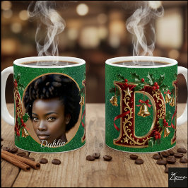 Luxury Red Velvet Gold Christmas Letter D Koffiemok