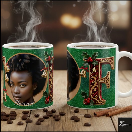 Luxury Red Velvet Gold Christmas Letter F Koffiemok