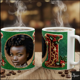 Luxury Red Velvet Gold Christmas Letter I Koffiemok