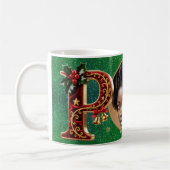 Luxury Red Velvet Gold Christmas Letter P Koffiemok (Links)