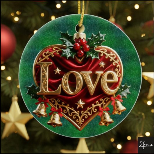 Luxury Red Velvet Gold Christmas (love) Keramisch Ornament
