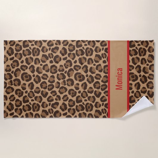 Luxury Red with Leopard Print Strandlaken (Voorkant)