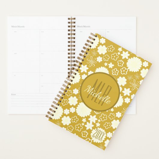 LUXURY RICH GOLD CREAM FLOWER CUSTOM MONOGRAM JAAR PLANNER (Display)