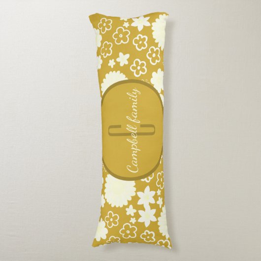 LUXURY RICH GOLD CREAM ROYAL BLUE FLOWER MONOGRAM LICHAAMSKUSSEN (Voorkant Verticaal)