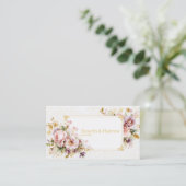 Luxury Romantic Blush Floral Peony and Gold Frame Visitekaartje (Staand voorkant)