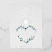 Luxury Romantic Botanical Floral Blue Shades Heart Folie Uitnodiging (Voorkant)