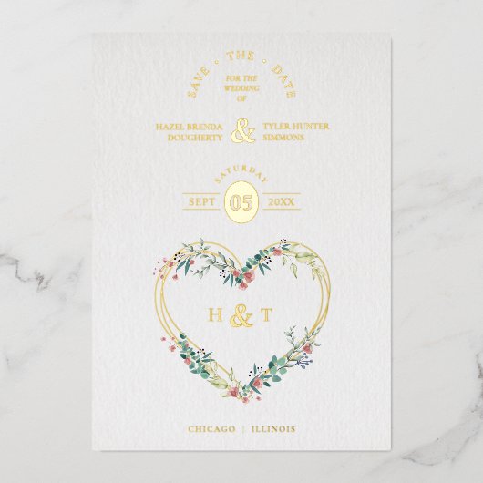 Luxury Romantic Botanical Floral Pink Shades Heart Folie Uitnodiging (Voorkant)