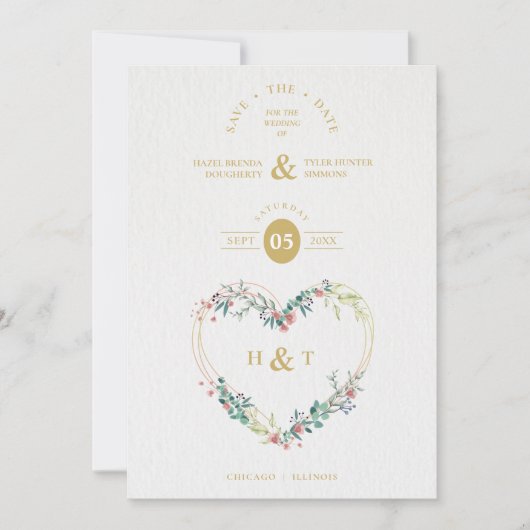 Luxury Romantic Botanical Floral Pink Shades Heart Save The Date (Voorkant)